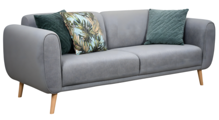 Gray couch with decorative pillows.