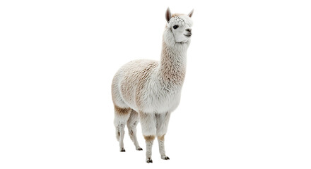 Fototapeta premium Adorable fluffy white alpaca standing gracefully isolated on a transparent background showcasing its gentle and calm nature