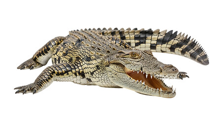 Naklejka premium Captivating Close Up of a Crocodile Reptile Showing its Open Mouth and Sharp Teeth Isolated on a transparent Background