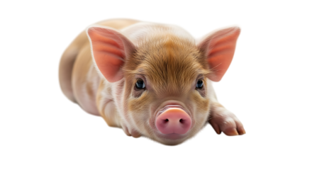 Adorable Piglet Laying Down Isolated on Transparent Background Cute Farm Animal Close Up Portrait Concept