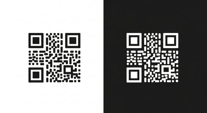 QR Code on White and Black Backgrounds. - Powered by Adobe