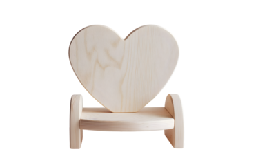 Light beige wooden heart-shaped chair.