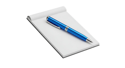 3d illustration of blue pen on a blank notepad isolated on transparent background