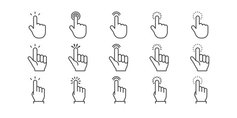 タップジェスチャーの指アイコンセット（線画・シンプル）| ベクター素材 編集可能 SVG