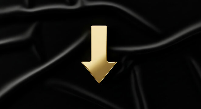 Downward arrow symbol on elegant fabric background representing financial decrease or market decline for economic reporting and business presentations