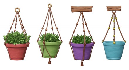 Colorful hanging plant pots illustration
