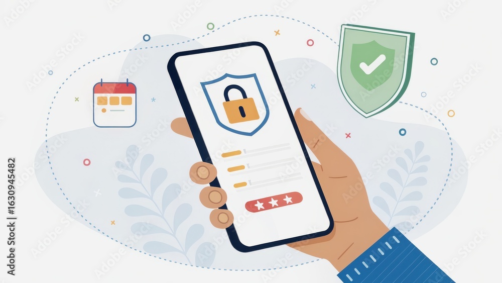 Poster vpn privacy safety smartphone concept. secure mobile access with a hand holding a phone displaying a