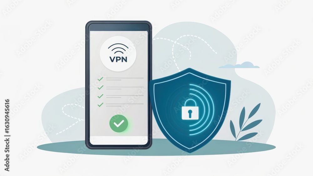 Poster vpn privacy safety smartphone concept. digital illustration of a phone displaying vpn features with 