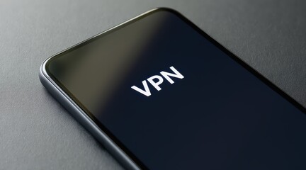 VPN privacy safety smartphone concept. VPN logo displayed on a smartphone screen, representing online privacy and security.