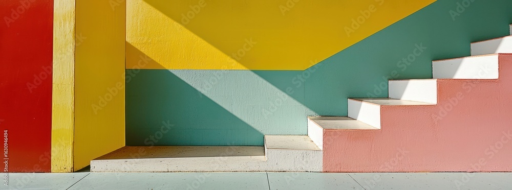 Aufkleber abstract composition featuring architectural elements with colorful sections and shadow play