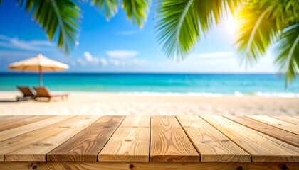 Empty wooden deck at beach