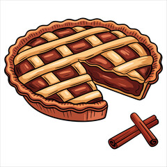 Cinnamon pie baked dessert illustration with appetizing sweet pastry outline. Ideal for food art, confectionery visuals, and bakery product packaging designs.