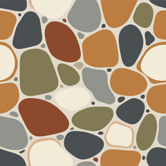 Natural Organic Pebble and Stone Seamless Pattern with Earth Tones.