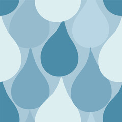 Seamless Raindrop and Water Drop Pattern in Blue and Light Blue Tones.