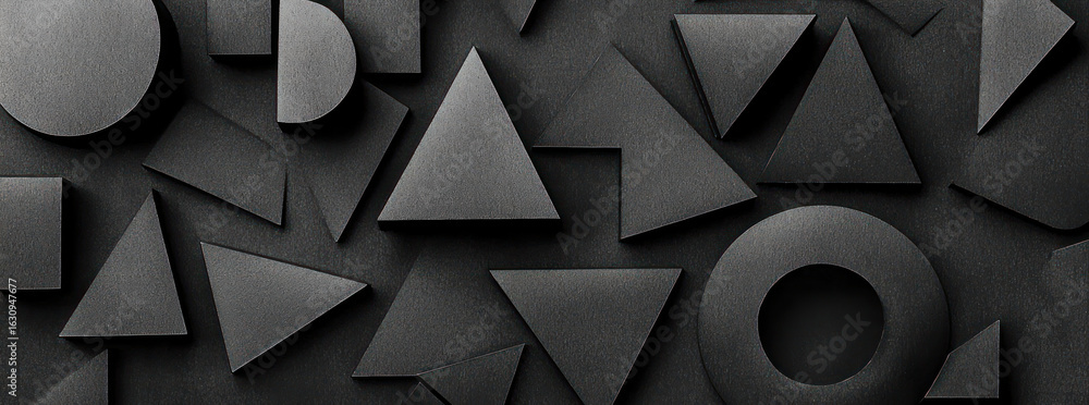 Poster abstract composition of overlapping geometric shapes against a dark textured background