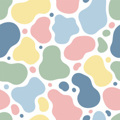 Playful and Modern Abstract Seamless Pattern with Pastel Organic Shapes, Blobs, and Gentle Colors.