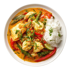 Delicious Thai Green Curry with Shrimp and White Rice Bowl