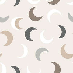 Simple Seamless Pattern of Crescent Moons - Vector Background in Neutral and Earth Tones for Minimalist, Boho, and Celestial Designs.