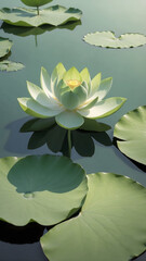 Serene Light Green Lotus Flower Floating on Water.