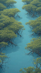 Serene Mangrove Forest Waterway with Lush Greenery.