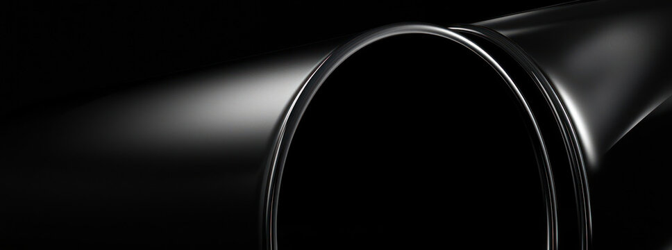 Abstract Curved Black Shape Illuminated By Spotlight Against Dark Background - Powered by Adobe