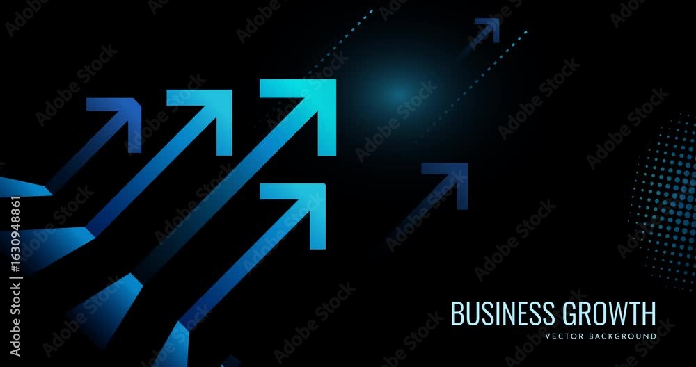 Poster business growth concept. moving gradient backdrop with iridescent upward arrows as symbol of economi