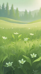 Serene Meadow with Delicate White Flowers.