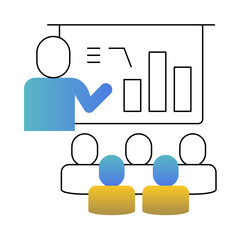 Graph with People Icon. Training Icon. Skill Development and Progress. Workplace Learning Icon. Line with Modern Gradient Style