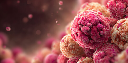 Close-Up View of Pink and Coral Spherical Cells Depicting Cellular Structure in Biology