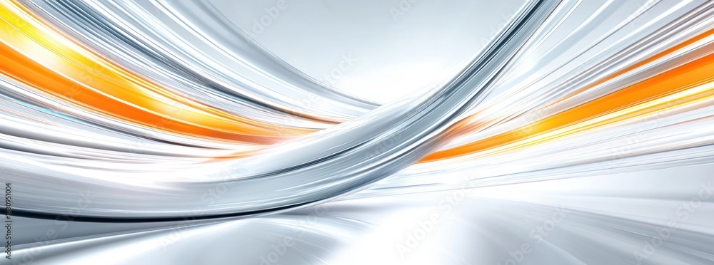 Poster abstract dynamic flowing lines with bright orange and white colors and futuristic design