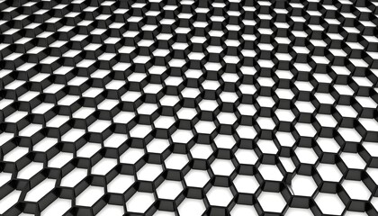 Dense grid of metallic black cylinders in honeycomb pattern