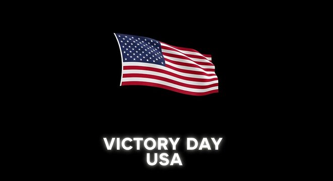Waving American Flag on Black: Victory Day USA Graphic - Powered by Adobe