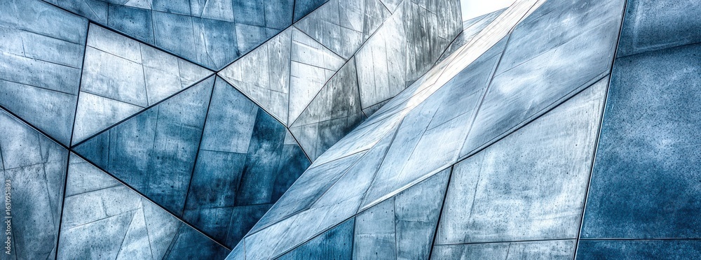 Poster abstract geometric composition in shades of blue featuring intersecting lines and textured surfaces 