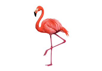 Obraz premium Vibrant Pink Flamingo Standing on One Leg with Elegant Curved Neck Illustration