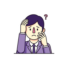 A cartoon illustration of a perplexed businessman with hands on his head.