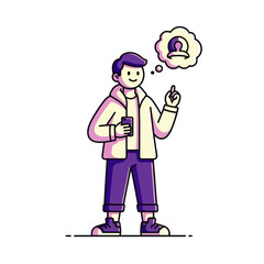 Young man thoughtfully using smartphone, considering online profile or contact.
