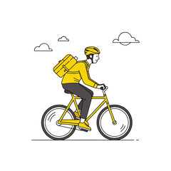A cyclist in yellow attire delivers a package on a bicycle, outlined.