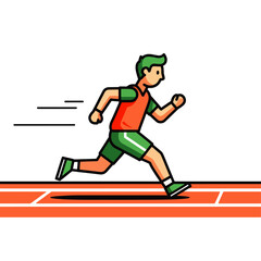 Obraz premium Cartoon illustration of a runner sprinting on a running track.