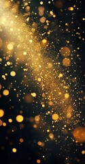 Obraz premium The light of gold dust, bokeh light effect background. Christmas glowing dust background, Yellow flickering glow with confetti bokeh light and particle motion. The dust sparks and golden stars shine.
