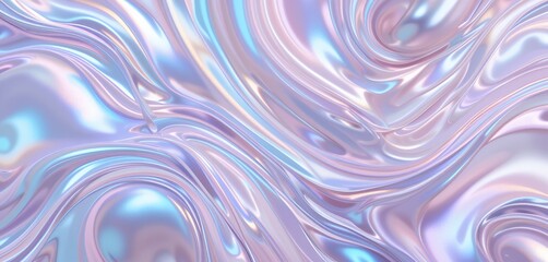 Fototapeta premium Smooth flowing liquid metallic surface with iridescent pastel hues reflecting light in dynamic