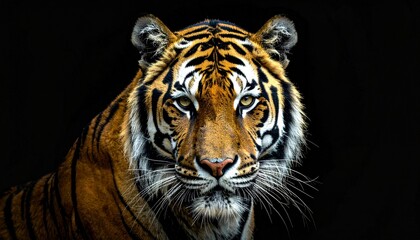 Fototapeta premium A majestic tiger stares intently forward, showcasing striking patterns and features.