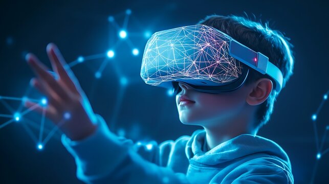 Young mind exploring futuristic digital worlds with immersive virtual reality technology - Powered by Adobe