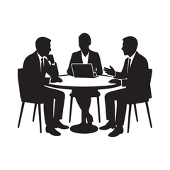 Three businessmen in silhouette having a meeting around a table silhouette