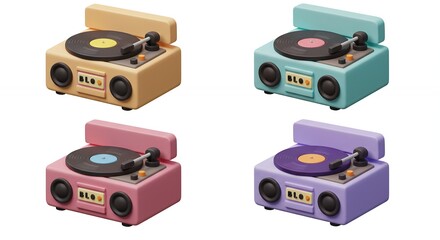 Colorful portable record players design illustration