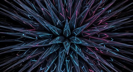 Abstract geometric crystal formation with glowing edges and intricate pattern design