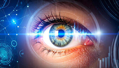 Close Up Of Human Eye With Digital Overlay And Biometric Identification
