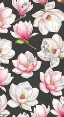 Elegant magnolia blossom display on dark backdrop displaying gentle pastel tones and textural