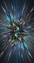 Radiant explosion of fractured geometric shards in vibrant digital spectrum illustration
