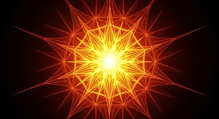 Radiant starburst illuminating darkness with geometric precision and vivid warmth