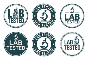 Obraz premium Collection of six circular lab tested stamps with microscope icon